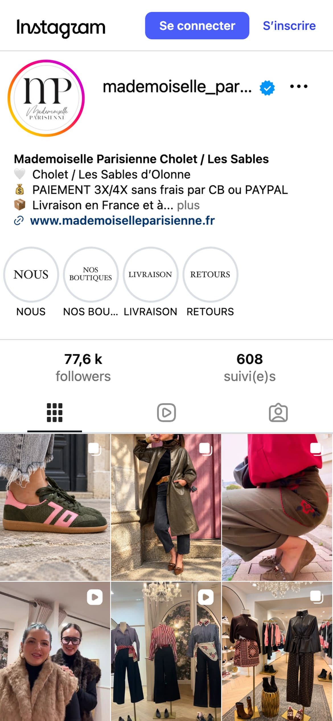 Le compte Instagram de Mademoiselle Parisienne sur mobile