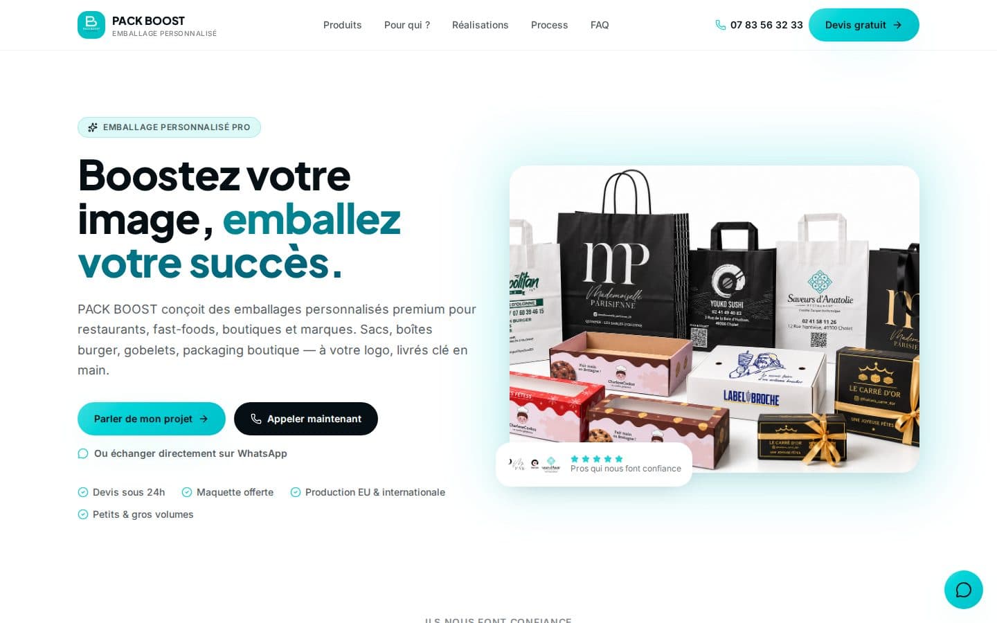 Accueil du site Pack Boost : emballages personnalisés pour restaurants et commerces