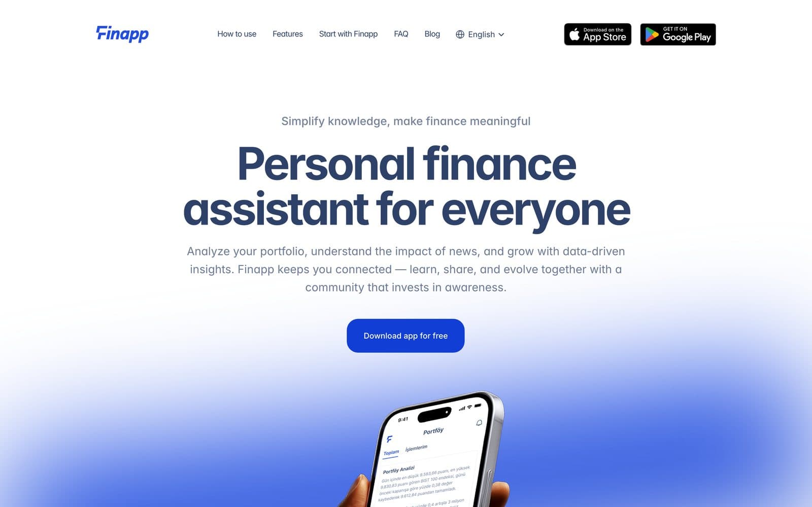 Page d’accueil du site Finapp