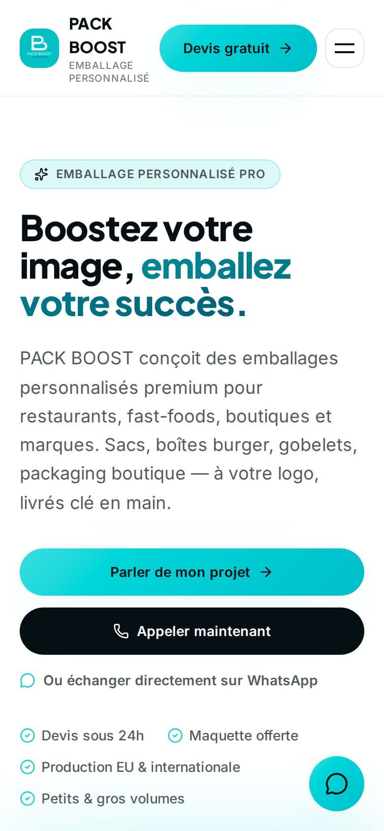 Accueil du site Pack Boost sur mobile