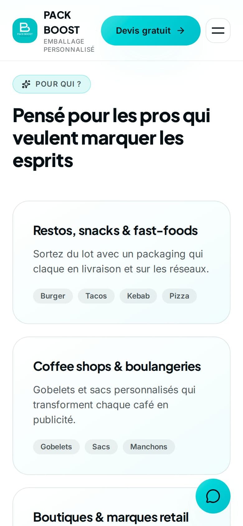 Section Pour qui sur mobile