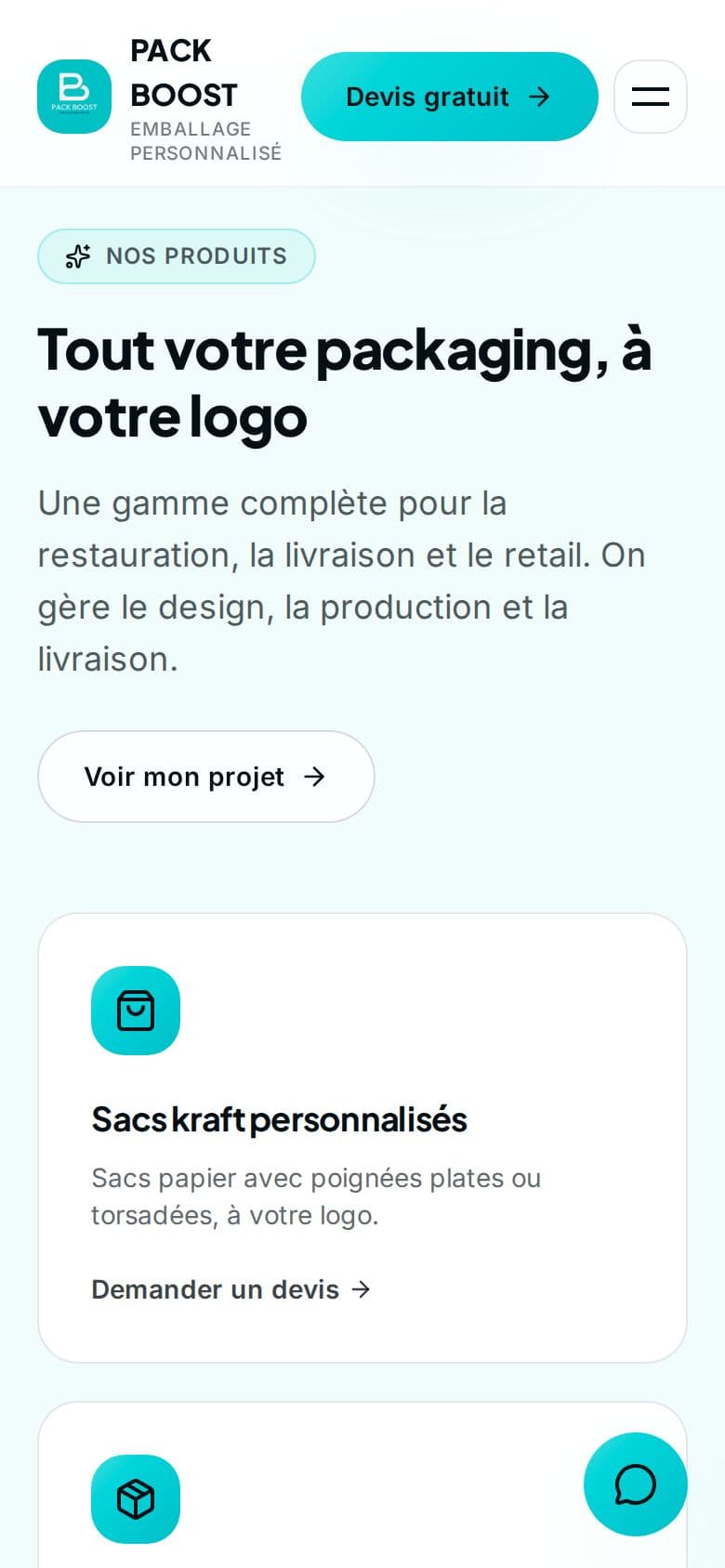 Section Nos produits sur mobile