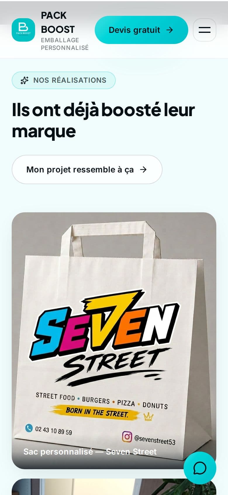 Section Réalisations sur mobile