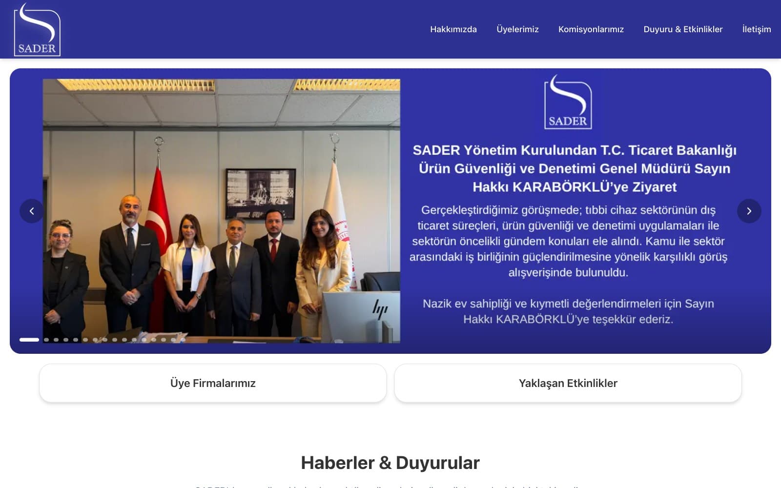 Page d’accueil du site SADER