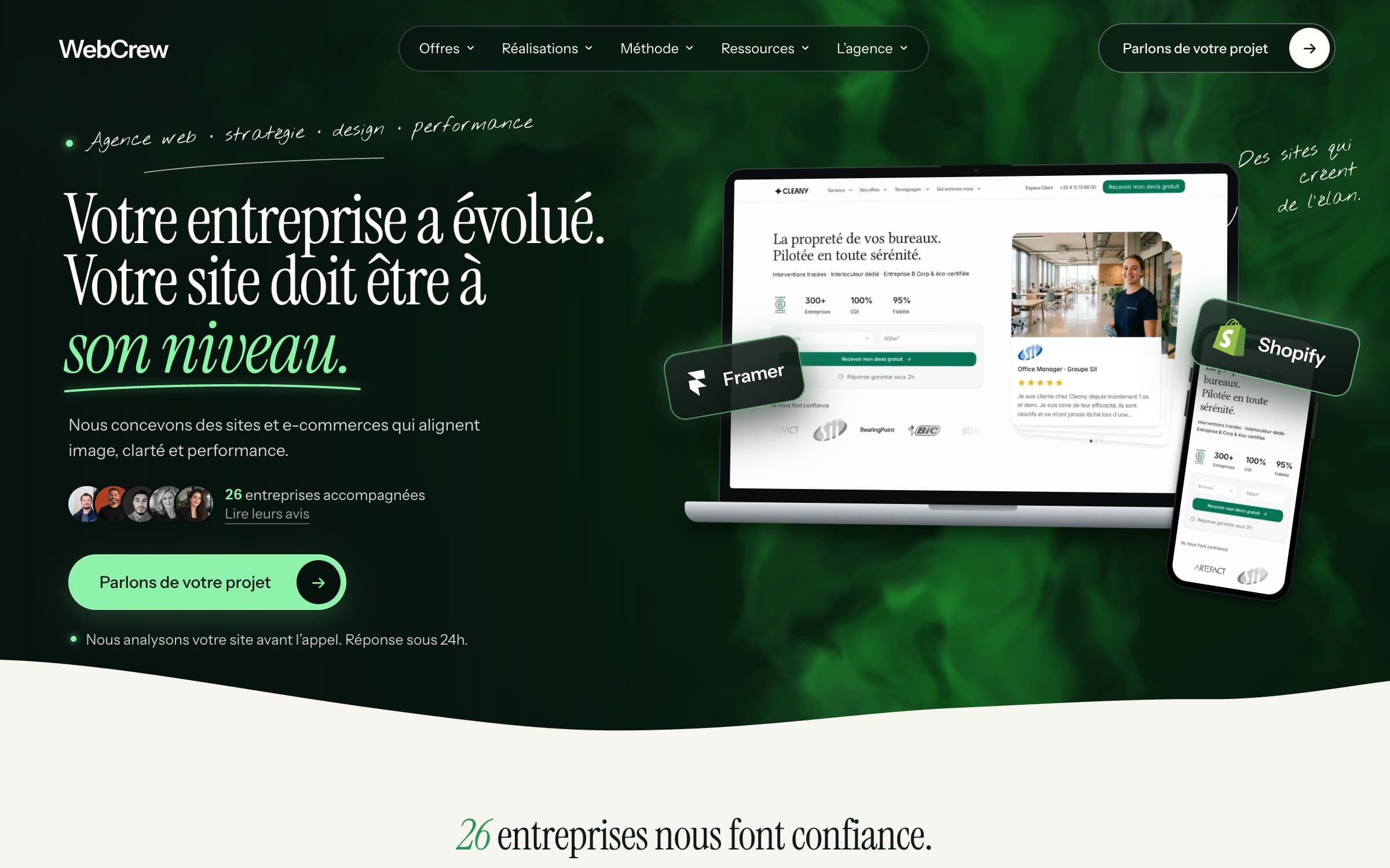 Page d’accueil de webcrew.agency sur ordinateur